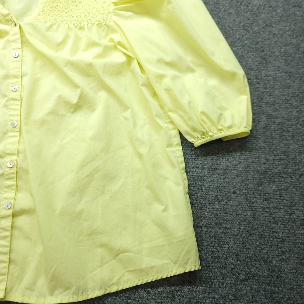 Hester & Orchard Yellow Smocked Ruffle V-Neck Puff Sleeve Blouse Medium - Picture 11 of 16